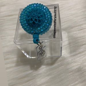 Custom Bling Badge Reel Holder with Aquamarine Light AB Crystals
